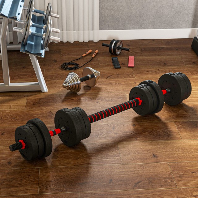 HOMCOM Σετ 2 Βάρη με 12 Δίσκους 20kg, Συνδετήρα, Ατσάλι, HDPE, Άμμο, Μαύρο A91-143V01BK