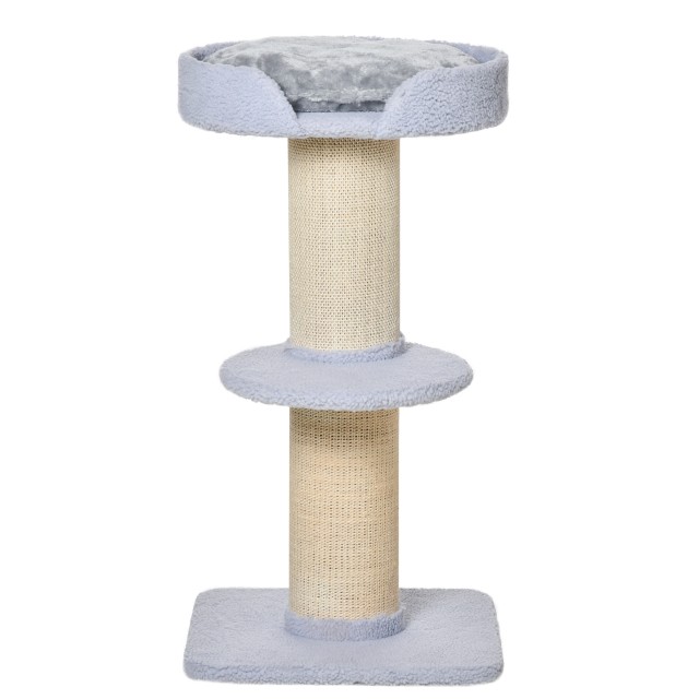 PawHut Cat Scratching Post με κρεβάτι, βελούδινο κάλυμμα και στύλο Sisal, 45x45x91cm, γαλάζιο D30-269LB