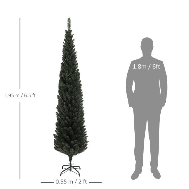 HOMCOM  Ψηλό Χριστουγεννιάτικο Δέντρο Slim 195 cm Εξοικονόμησης Χώρου με 390 Κλαδιά και Βάση από Ατσάλι για Εσωτερικούς Χώρους, Πράσινο  830-854V00GN