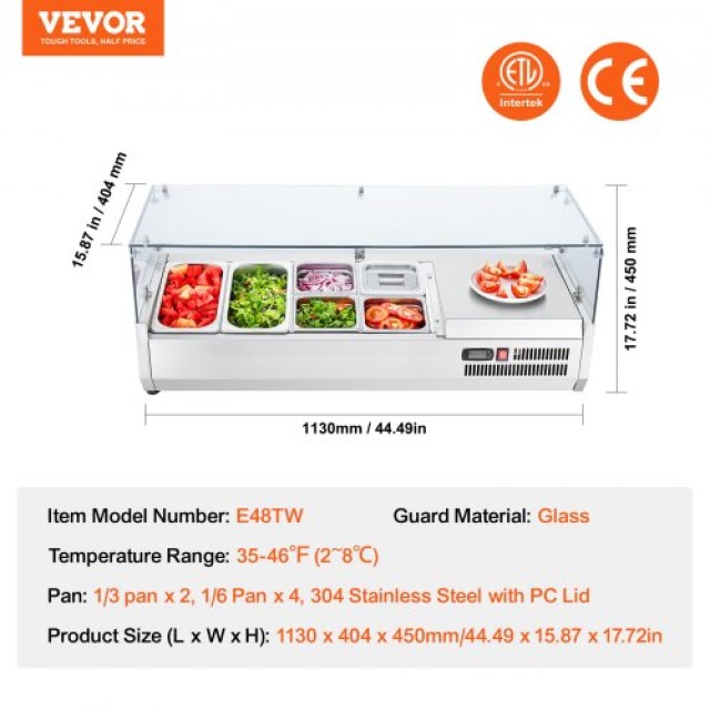 Ψυγείο Σαλάτας/Πίτσας VEVOR 140W με Γυάλινη Προστασία CE  BLZLZDWT48YCLXW0SV2