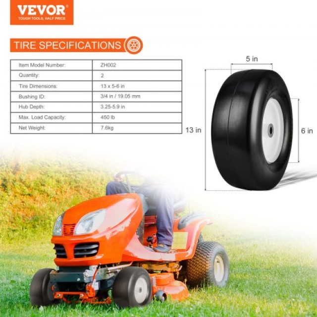 Ελαστικά Χλοοκοπτικού VEVOR με Ζάντα, 13x5-6, Σετ 2 Τεμαχίων, Αεροσ...