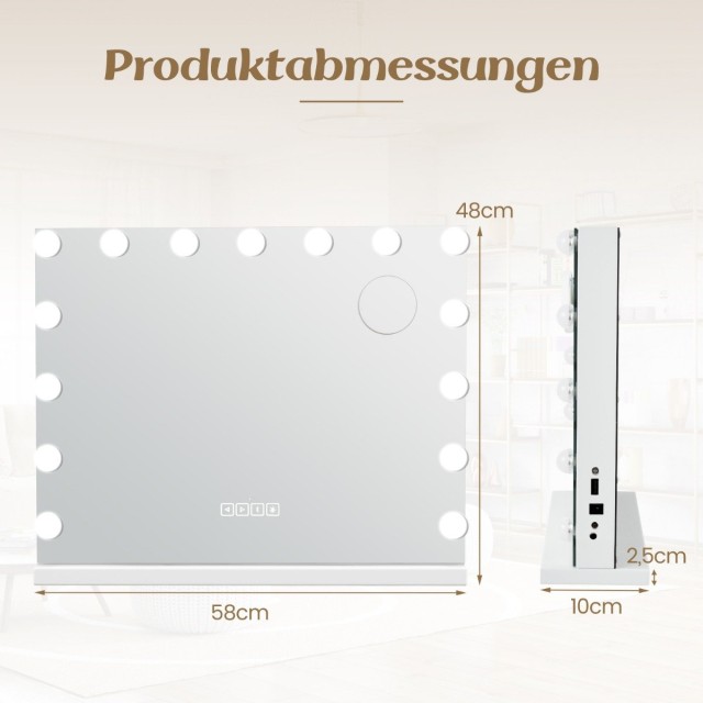 Costway Καθρέφτης Μακιγιάζ Hollywood με Φωτισμό, USB & Bluetooth, 5...