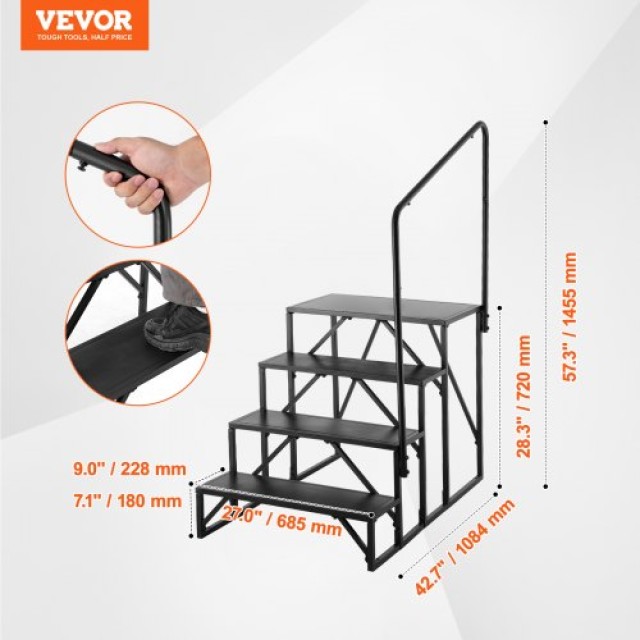 VEVOR Σκαλοπάτια RV 4 Σκαλοπάτια με Χειρολαβή Αντιολισθητικά FCBTGD...