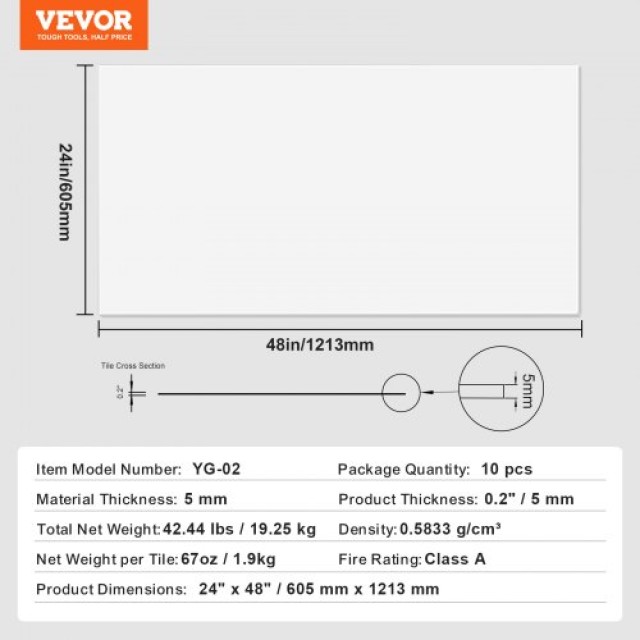 VEVOR  Πλακάκια Οροφής 10τμχ 24x24 ιν PVC Ανθεκτικά στη Φωτιά Λευκά THBZPVCFPB1010YENV0