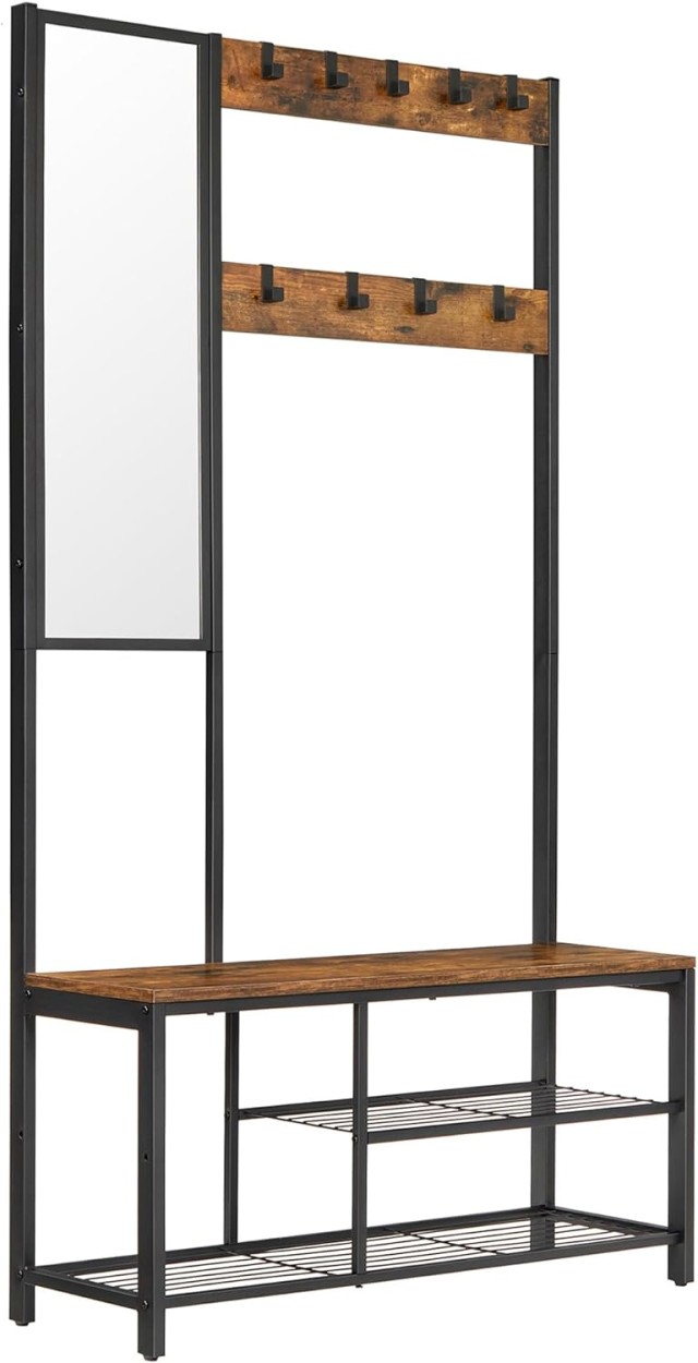ΒΑΣΑΓΚΛΕ Καλόγερος με Καθρέφτη & Ράφια, 36x98x185 εκ., Καφέ/Μαύρο HSR050B01V1 