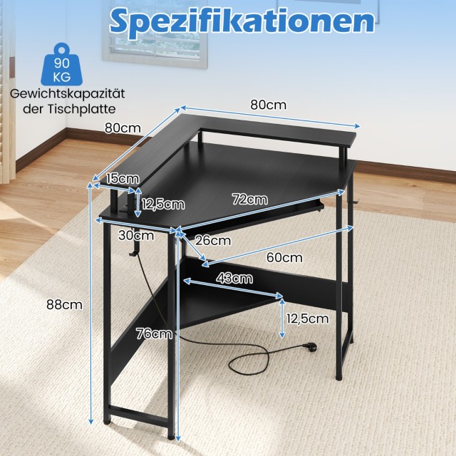 Γραφείο Gaming με Φορτιστή και LED και Αποσπώμενη Πλατφόρμα Μαύρο 8...