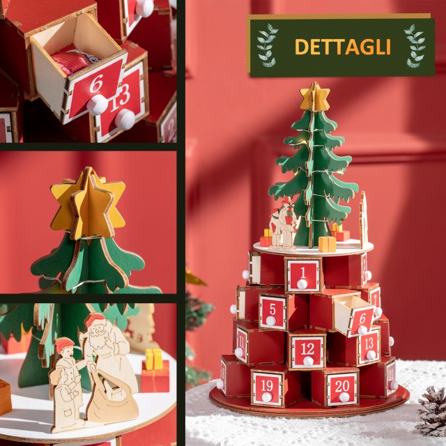 Christmas Cone Advent Calendar με 10 Φωτάκια LED 22 x 22 x 35 cm HOMCOM 830-520V00MX