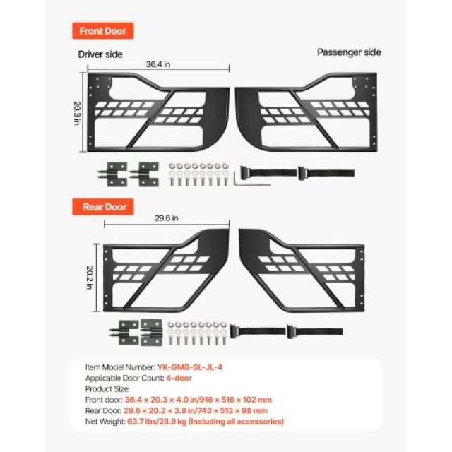 VEVOR Τετράθυρες Σωληνωτές Πόρτες για Jeep Wrangler JL 2018-2024 JPCGM4M1824JW26JAV0