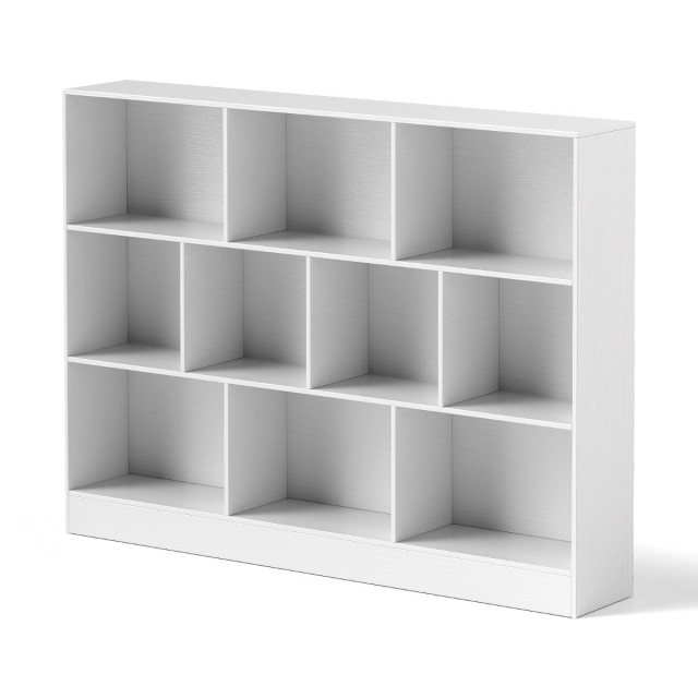 Costway Ράφι Βιβλιοθήκης 3 Επιπέδων με 10 Θέσεις 140 x 24 x 104 cm Λευκό CB10757WH