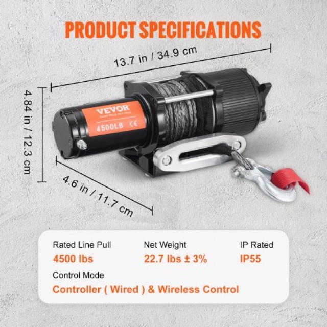 Ηλεκτρικό Βίντσι VEVOR 12V 4500 lb με Ασύρματο Χειριστήριο για ATV/UTV  HCSJPHCSYCYCA93Y0V9