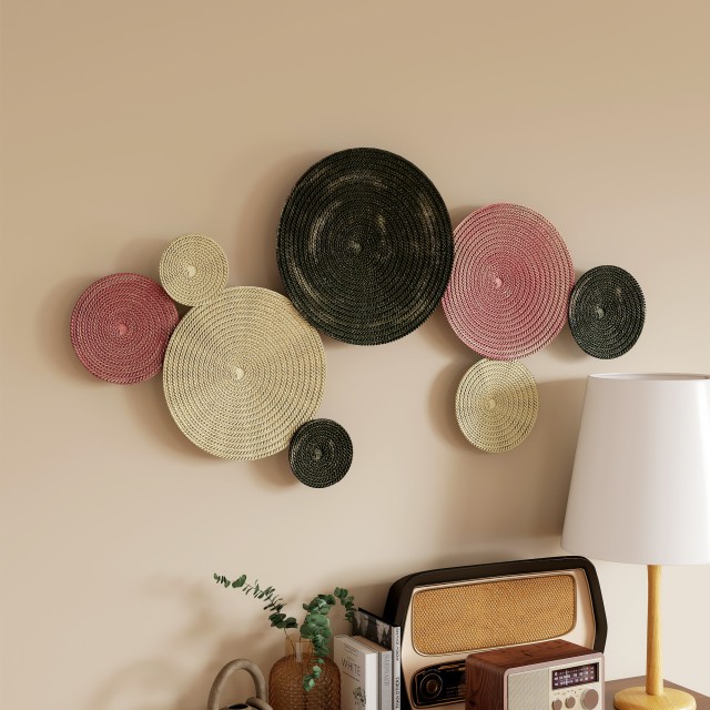 HOMCOM Τέχνη Τοίχου με 8 Δίσκους 3D από Μέταλλο, 110x7x58 εκ., σε χ...