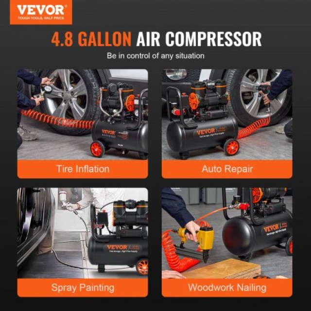 VEVOR Αεροσυμπιεστής 4.8 Γαλόνια 900W 2.2 CFM@ 90PSI 70 dB Αθόρυβος...