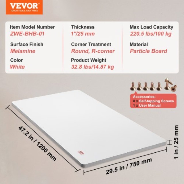 VEVOR Επιφάνεια Γραφείου 120x75x2.5 εκ. από Μοριοσανίδα 100 κιλά  GZTZMBHB4830TRBJTV0