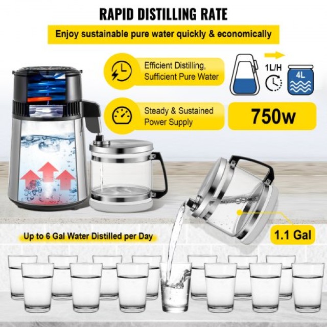 Αποστακτήρας Νερού VEVOR 750W 4L με Ρυθμιζόμενη Θερμοκρασία για Κουζίνα  ZLSJSC-3BXGLYSDWKV2