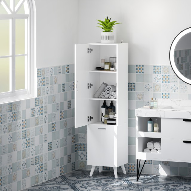 HOMCOM Λευκό Ξύλινο Ντουλάπι Μπάνιου 35x31.5x144 εκ. 834-817V00WT
