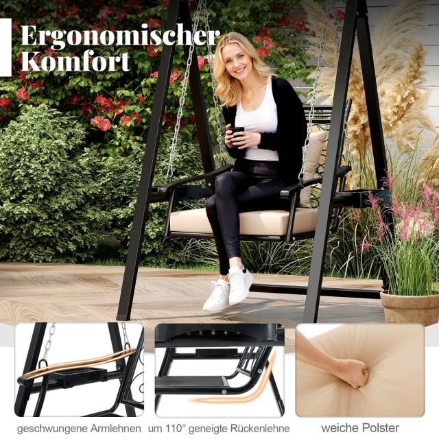 Costway Κούνια Εξωτερικού Χώρου με Σκελετό, 102 x 112 x 179 εκ  Μαύ...