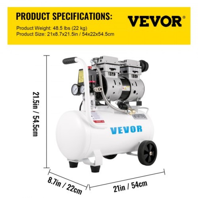 Φορητός Αεροσυμπιεστής VEVOR 5.5 Γαλόνια, 1 HP, Αθόρυβος, 115 PSI  WSKYJ750-25L00001V2