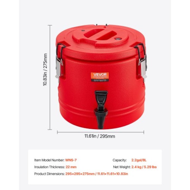 VEVOR Μονωμένος Διανομέας Ποτών 2.2 Gal/8L για Καυτά και Κρύα Ροφήμ...