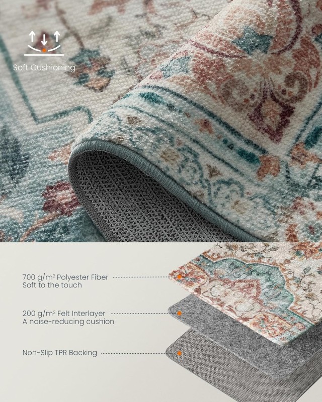 SONGMICS HOME TAR036Q01 Χαλί 5 x 7 για Υπνοδωμάτιο, Αντιολισθητικό, Πλενόμενο, Vintage Στυλ 