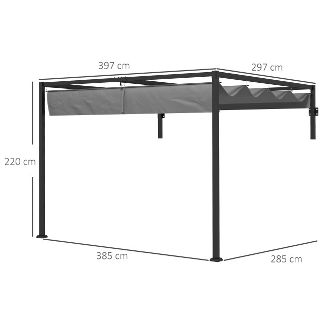 Outsunny Pergola Gazebo 3x4 m με αναδιπλούμενη οροφή και τρύπες αποστράγγισης, σε ατσάλι και πολυεστέρα, γκρι 84C-470V02CG