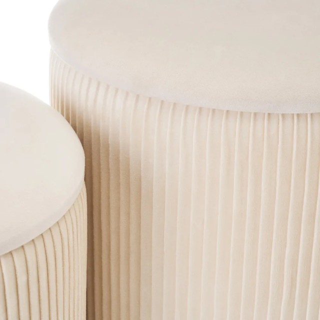 Shally Dogan  Σετ 2 Πουφ Αποθηκευτικός Χώρος Κρέμα Βελούδο Σκαμπό Υ...