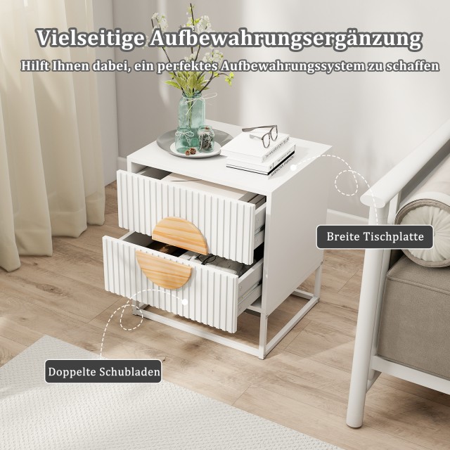 Costway Μοντέρνο Λευκό Κομοδίνο με 2 Συρτάρια και Μεταλλικό Πλαίσιο...