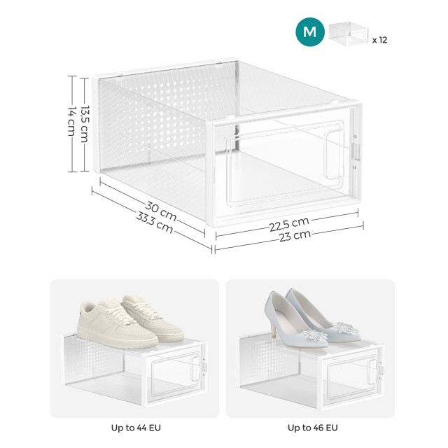 SONGMICS Κουτιά Αποθήκευσης Παπουτσιών  36 x 28 x 22 cm Μέγιστο  Μέγεθος 10.5 UK LSP12W