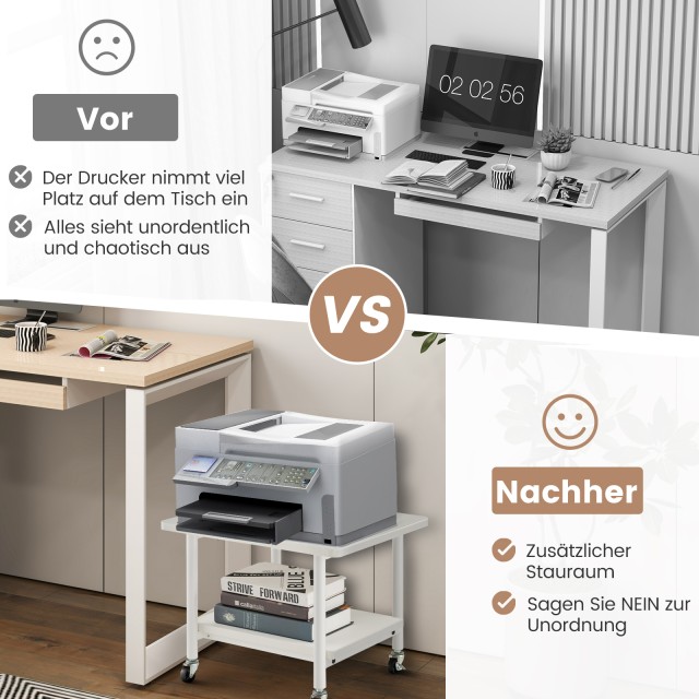 Costway Λευκός Διπλός Εκτυπωτικός Πάγκος με Ρόδες Κλειδώματος CB104...