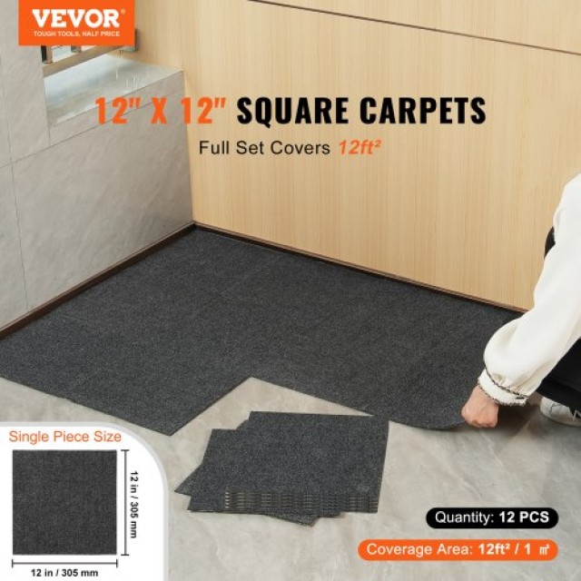 Αυτοκόλλητα Πλακάκια Χαλιού VEVOR 12x12, Σκούρο Γκρι (12 Τεμάχια)  ZZFKDT1212YCERBY1V0