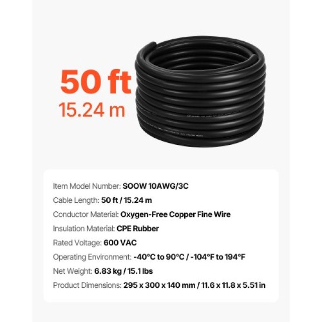 VEVOR 50 FT Xαλκος Καλωδιο Ρευματος 10AWG Επεκταση BXSDYXSOOWDLBSP4...