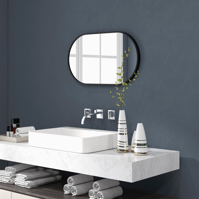 HOMCOM Οβάλ Καθρέφτης Μπάνιου 60x90cm με Μαύρο Αλουμινένιο Πλαίσιο 834-687V82BK