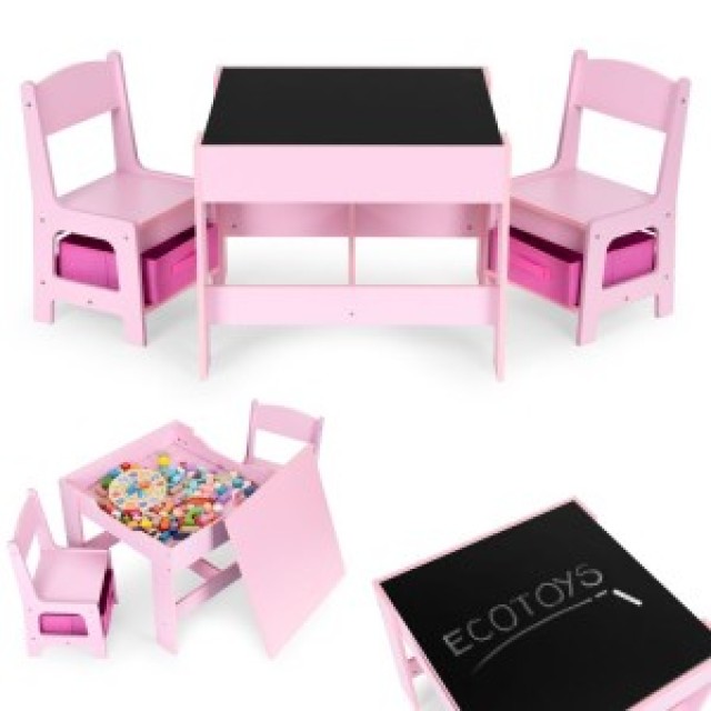 ECOTOYS Σετ επίπλων για παιδιά τραπεζάκι + 2 καρέκλες με πίνακα κιμ...