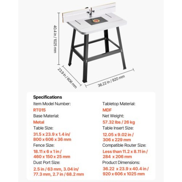 VEVOR Τραπέζι Δρομολογητή 31.5x23.9 με Φράχτη MDF και Θύρα Συλλογής...