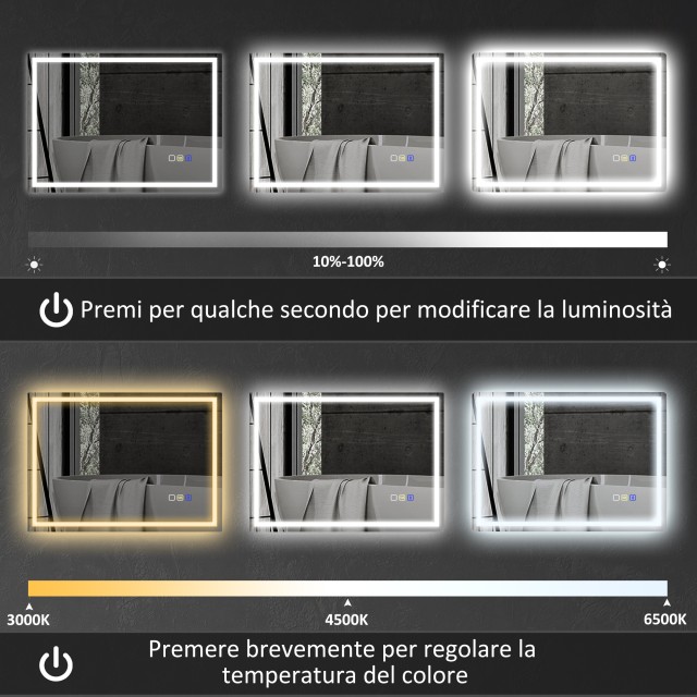 HOMCOM Καθρέφτης Μπάνιου LED με Bluetooth, 80x100 εκ. 834-850V06SR