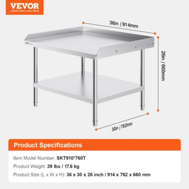 Επαγγελματικός Πάγκος Εργασίας Inox 30x36 VEVOR για Εστιατόρια  CFB...