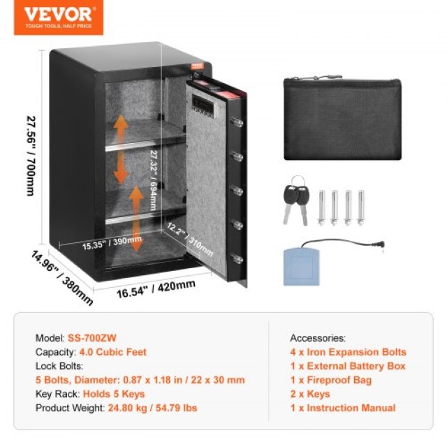 VEVOR Χρηματοκιβώτιο 3.5 cu.ft με Κλειδαριά, Κωδικό & Δακτυλικό Αποτύπωμα Μαύρο  DMBXXLS3139C2FQ89V9