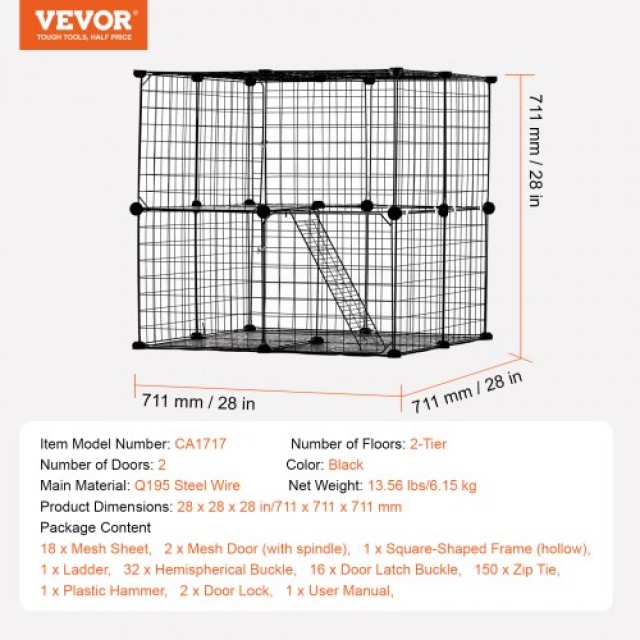 VEVOR  Μεγάλο Διώροφο Κλουβί Γάτας 28x28x28 Μεταλλικό με Σκάλα PJSMBSL28W28B9A9QV0