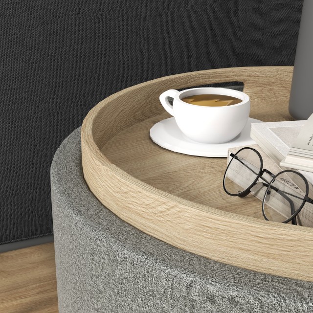 HOMCOM Linen Effect Container Πουφ, 120 kg max με καπάκι, σε MDF, 56x56x42 cm, Γκρι 838-435V80GY