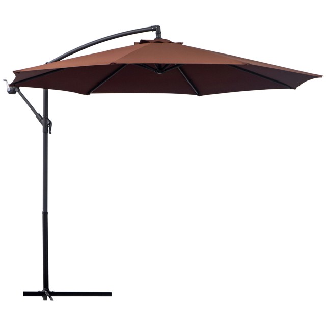 Outsunny Metal Polyester Off-centred Parasol Garden with Tilting Angle, Coffee, Φ3×2,6m 01-0585