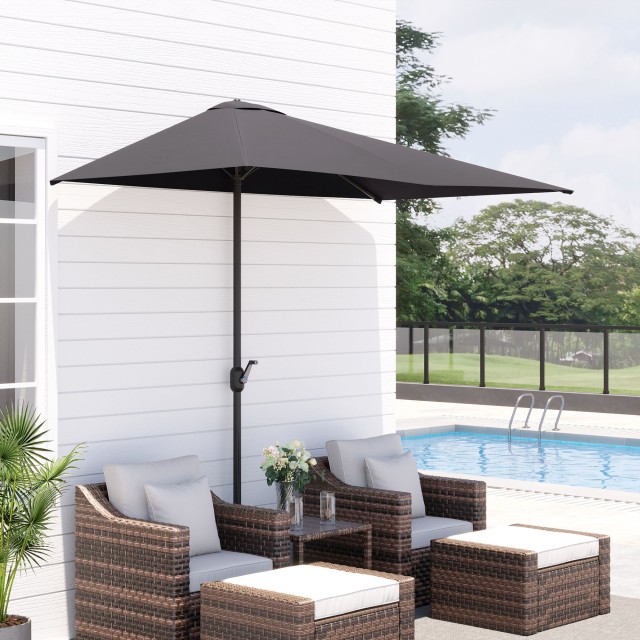 Outsunny Space-Saving Mezzaluna Wall Ombrella με άνοιγμα μανιβέλας, γκρι 84D-074GY