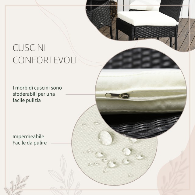 Outsunny Steel and PE Rattan Τραπέζι κήπου εξωτερικού χώρου και σετ 4 καρεκλών, μαύρο 861-063V00BK