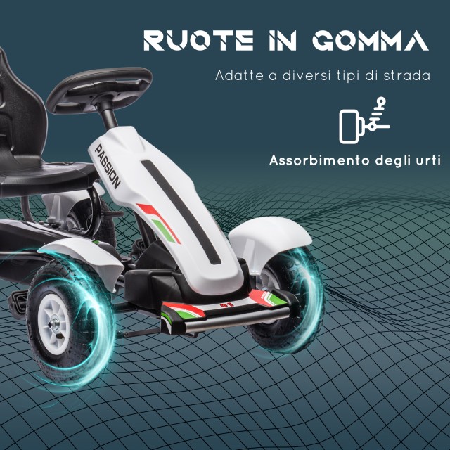 HOMCOM Pedal Go Kart για παιδιά 5-12 ετών από πλαστικό και μέταλλο με ρυθμιζόμενο κάθισμα και χειρόφρενο, 121x58x61 cm 370-276V00WT