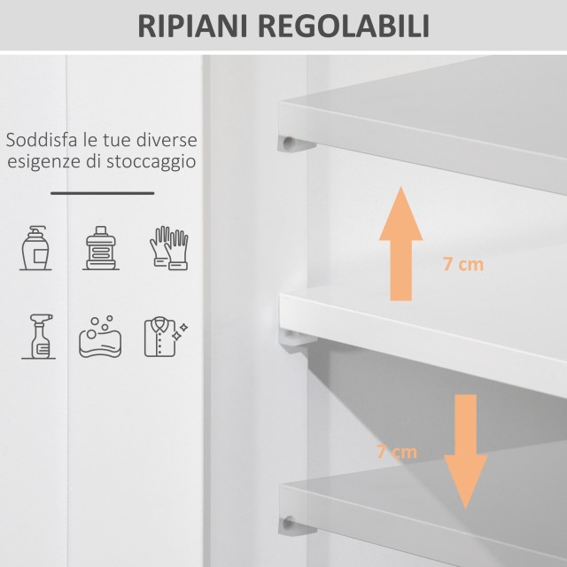 Ντουλάπι μπάνιου πολλαπλών χρήσεων kleankin με ντουλάπι ράφι 2 πόρτες και 2 συρτάρια λευκό 834-302