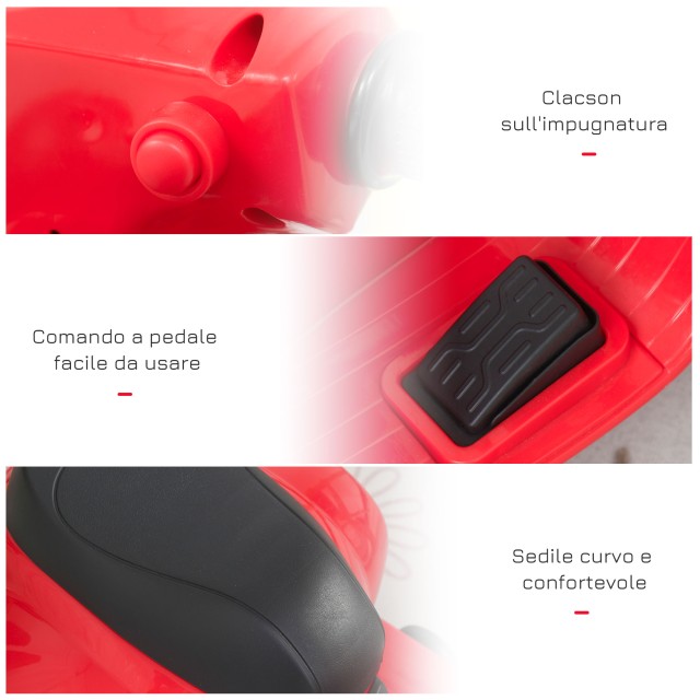 HOMCOM Electric Vespa για παιδιά Μπαταρία 6V Προβολείς και Κόρνα 18-36 μηνών 370-138RD