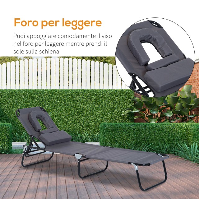 Πτυσσόμενη ξαπλώστρα Outsunny Relax με γκρι μαξιλάρι προσκέφαλου 84B-177