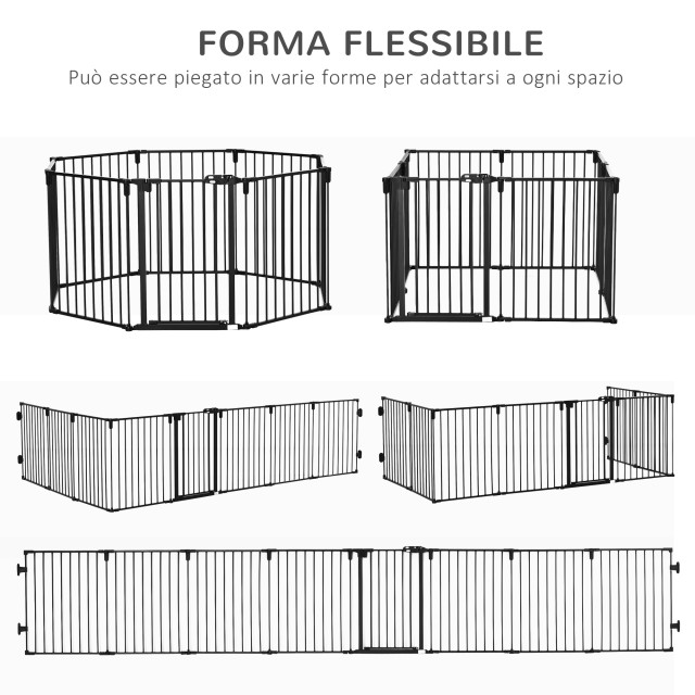 Πτυσσόμενη πύλη ασφαλείας PawHut 8 τμημάτων, Steel Dog Barrier Gate - Μαύρο D06-128V01BK