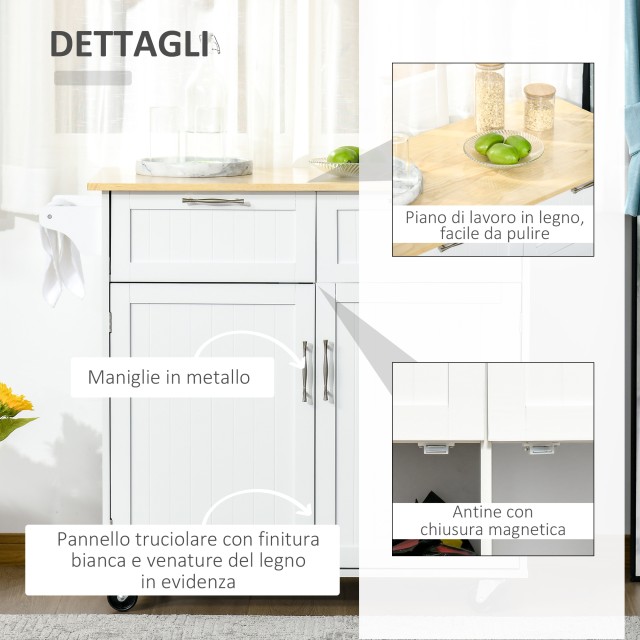 Ξύλινο καρότσι κουζίνας πολλαπλών χρήσεων HOMCOM με 2 συρτάρια, ντο...