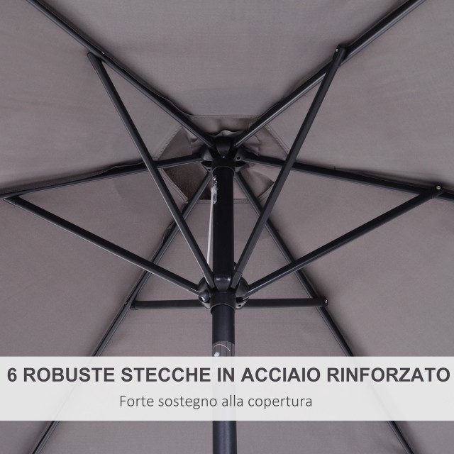 Outsunny Tiltable Garden Parasol, Άνοιγμα μανιβέλας, Φ2,7x2,35m Γκρι 84D-032GY