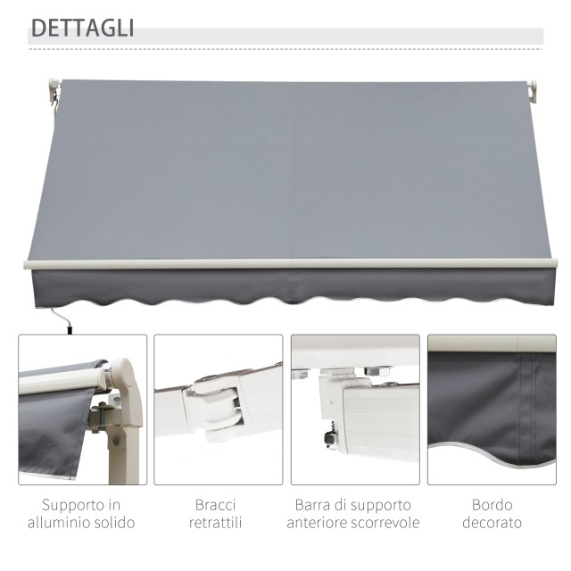 Outsunny Roll-up τέντα με μανιβέλα, αλουμίνιο και πολυεστέρα, 295x245cm, γκρι 840-150GY