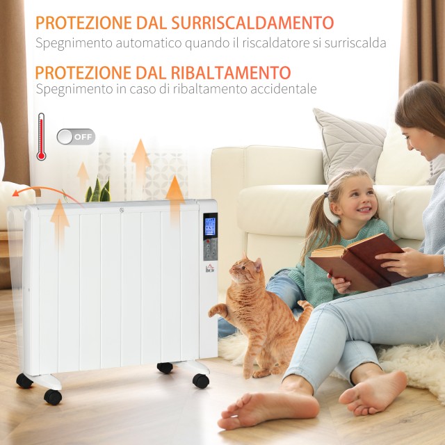 Ηλεκτρική θερμάστρα HOMCOM 1000/2000W με χρονοδιακόπτη και ρυθμίσεις θερμότητας για δωμάτια έως 15 m², 75x31x66,5 cm, Λευκό 820-336V90WT